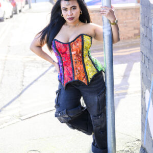 Corset Revival- Rainbow Corset and Headpiece by Sue Fee of Sue La La Design